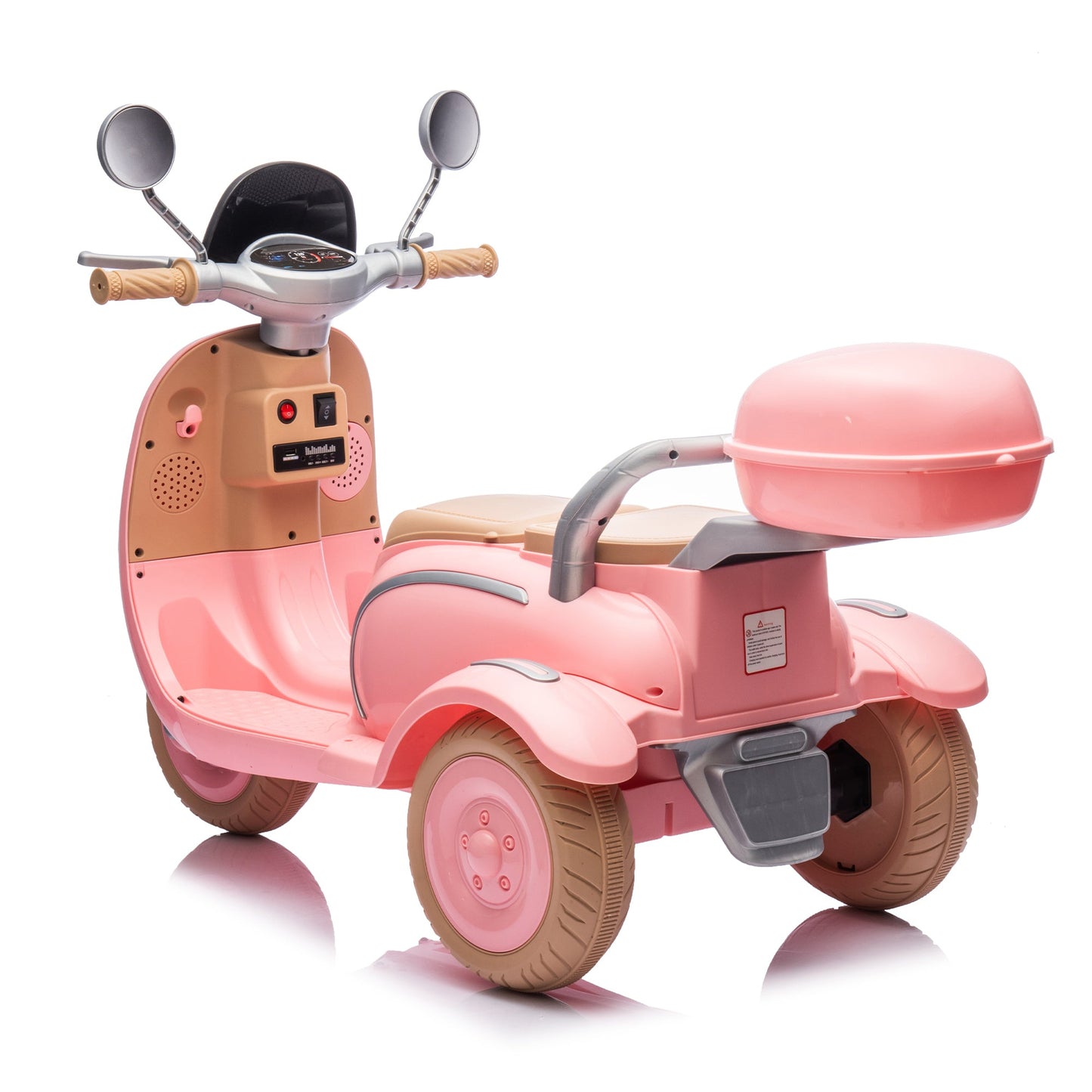 12V Two motors Kids Ride On Level Up Two-seater Electric Motorcycle,Three-wheel Toy w/Music,Bluetooth,USB,Backseat flip adult seat,Portable Storage Hooks&Oversized Trunk,LED Headlight For Kids 3-6.