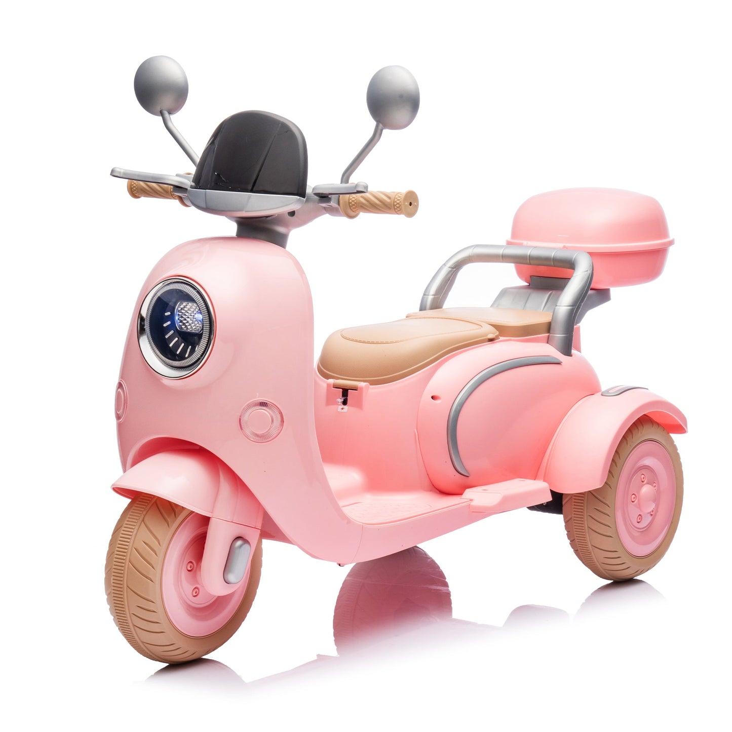 12V Two motors Kids Ride On Level Up Two-seater Electric Motorcycle,Three-wheel Toy w/Music,Bluetooth,USB,Backseat flip adult seat,Portable Storage Hooks&Oversized Trunk,LED Headlight For Kids 3-6.