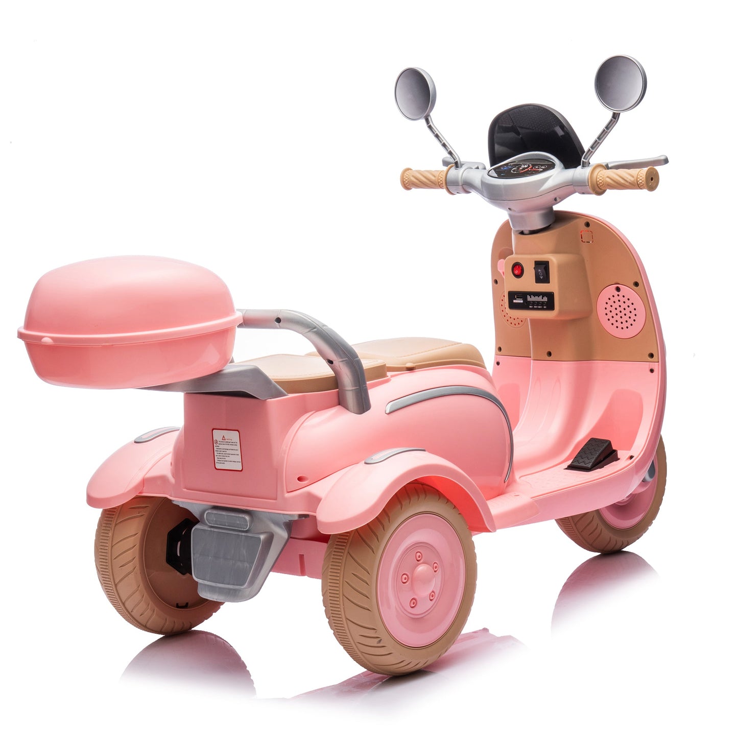 12V Two motors Kids Ride On Level Up Two-seater Electric Motorcycle,Three-wheel Toy w/Music,Bluetooth,USB,Backseat flip adult seat,Portable Storage Hooks&Oversized Trunk,LED Headlight For Kids 3-6.