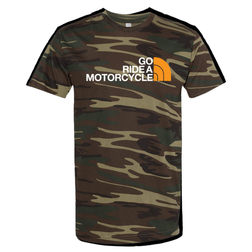'Go ride a motorcycle' NF Parody Camo T-shirt