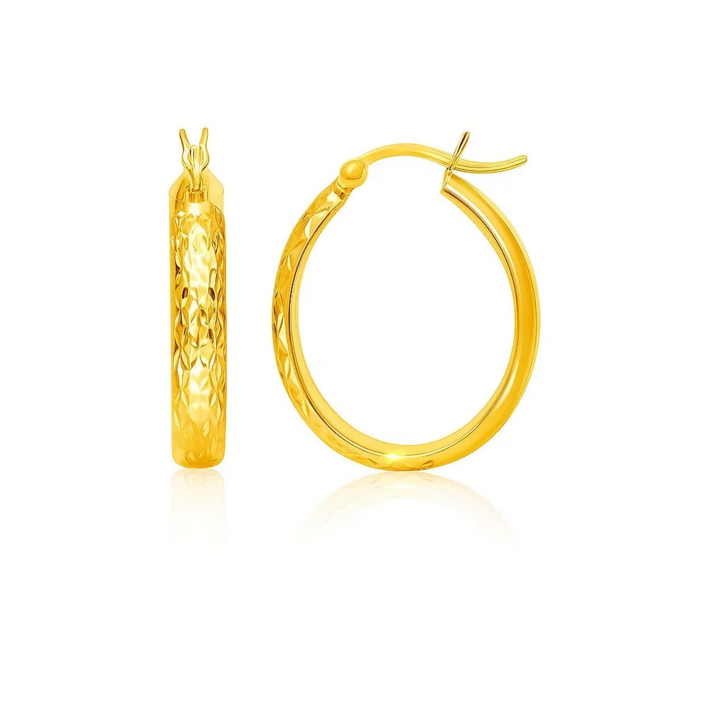 10k Yellow Gold Hammered Oval Hoop Earrings