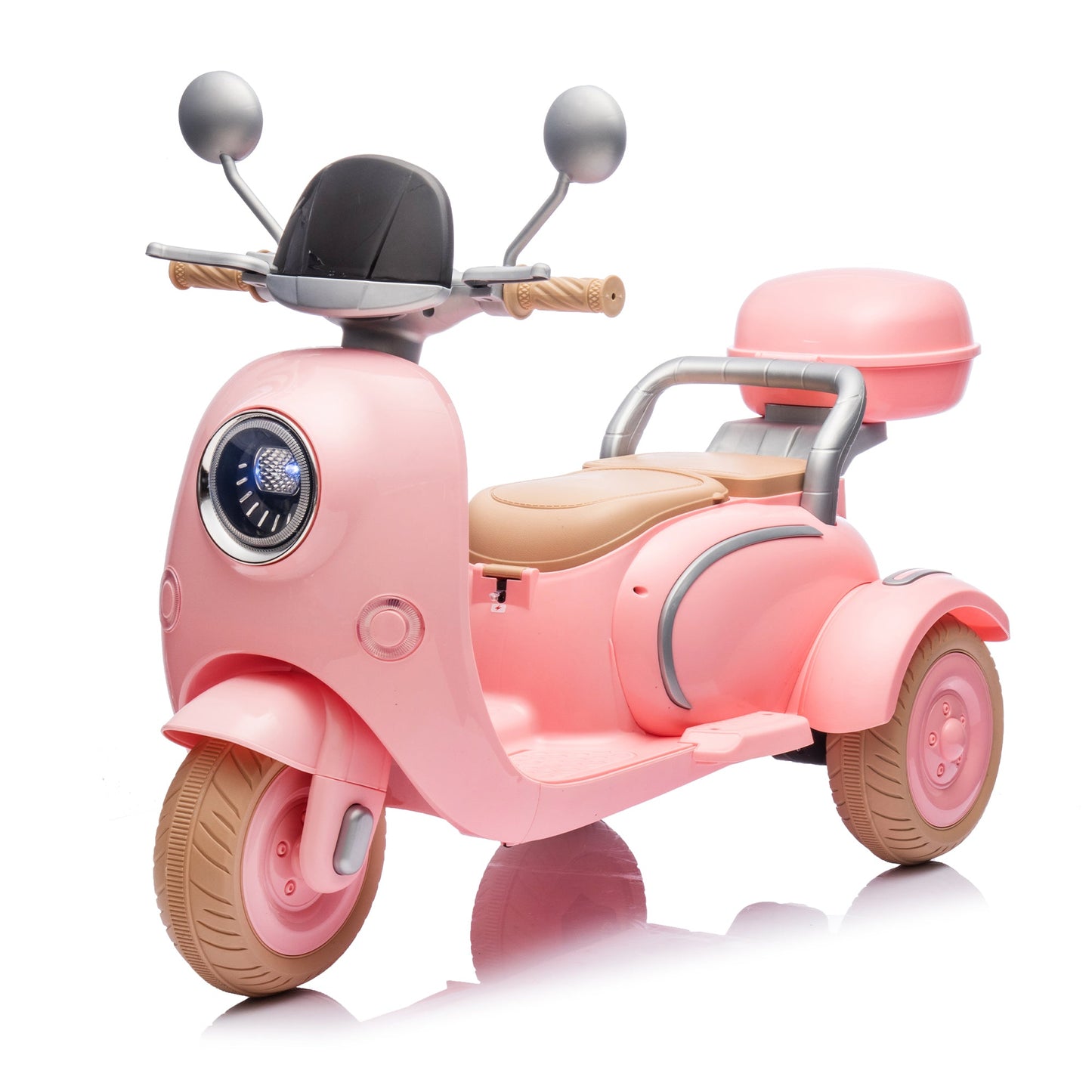 12V Two motors Kids Ride On Level Up Two-seater Electric Motorcycle,Three-wheel Toy w/Music,Bluetooth,USB,Backseat flip adult seat,Portable Storage Hooks&Oversized Trunk,LED Headlight For Kids 3-6.