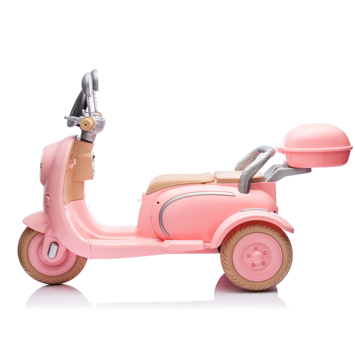 12V Two motors Kids Ride On Level Up Two-seater Electric Motorcycle,Three-wheel Toy w/Music,Bluetooth,USB,Backseat flip adult seat,Portable Storage Hooks&Oversized Trunk,LED Headlight For Kids 3-6.