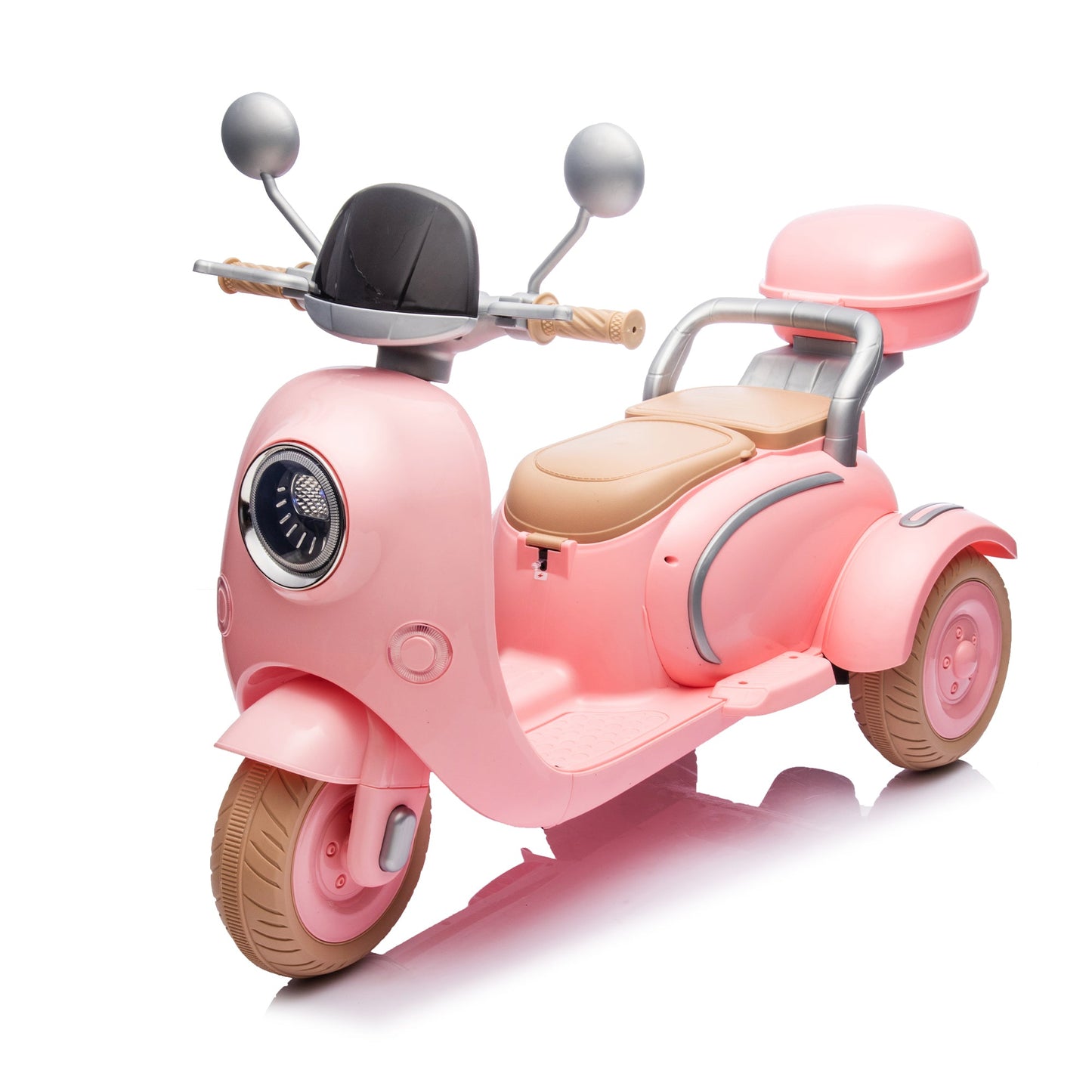 12V Two motors Kids Ride On Level Up Two-seater Electric Motorcycle,Three-wheel Toy w/Music,Bluetooth,USB,Backseat flip adult seat,Portable Storage Hooks&Oversized Trunk,LED Headlight For Kids 3-6.