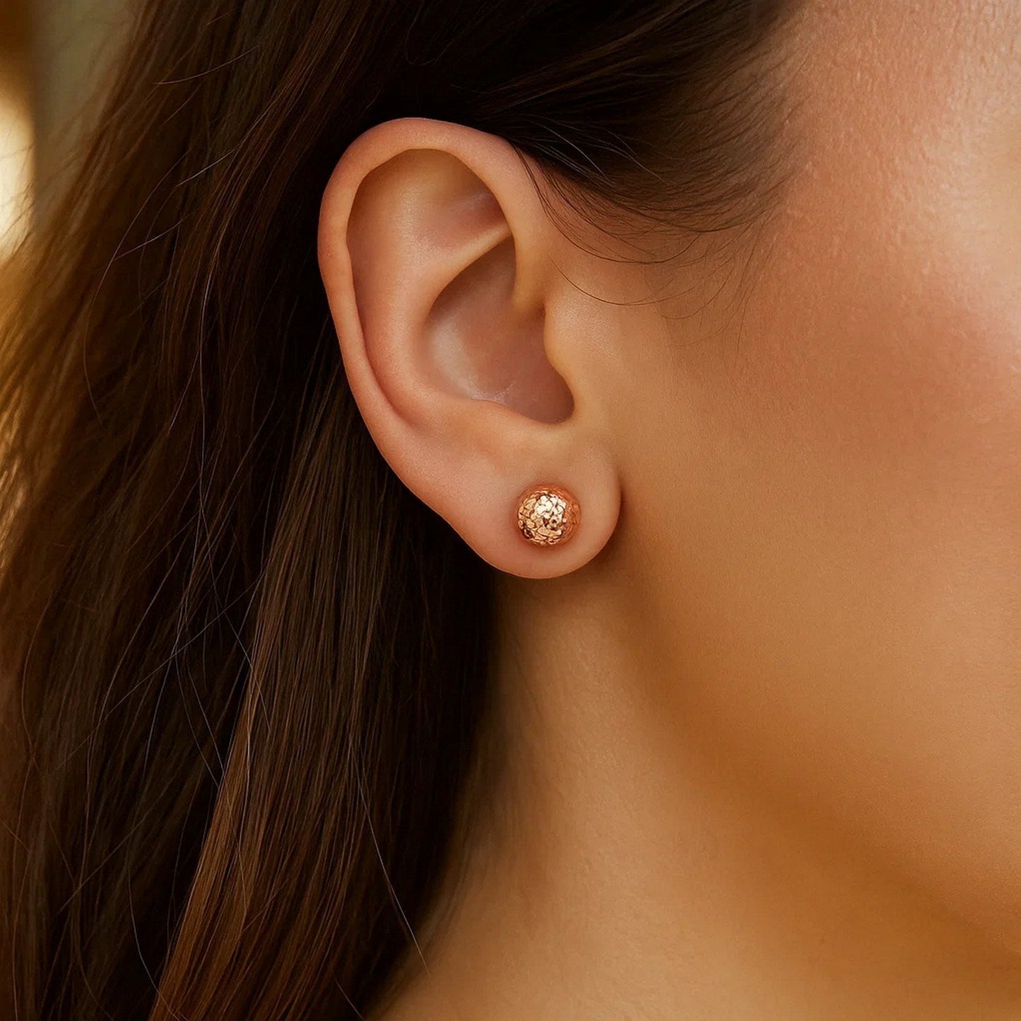 14k Rose Gold Ball Earrings with Crystal Cut Texture(7mm)