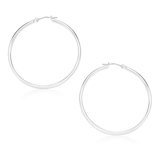10k White Gold Polished Hoop Earrings (1.5x30mm)