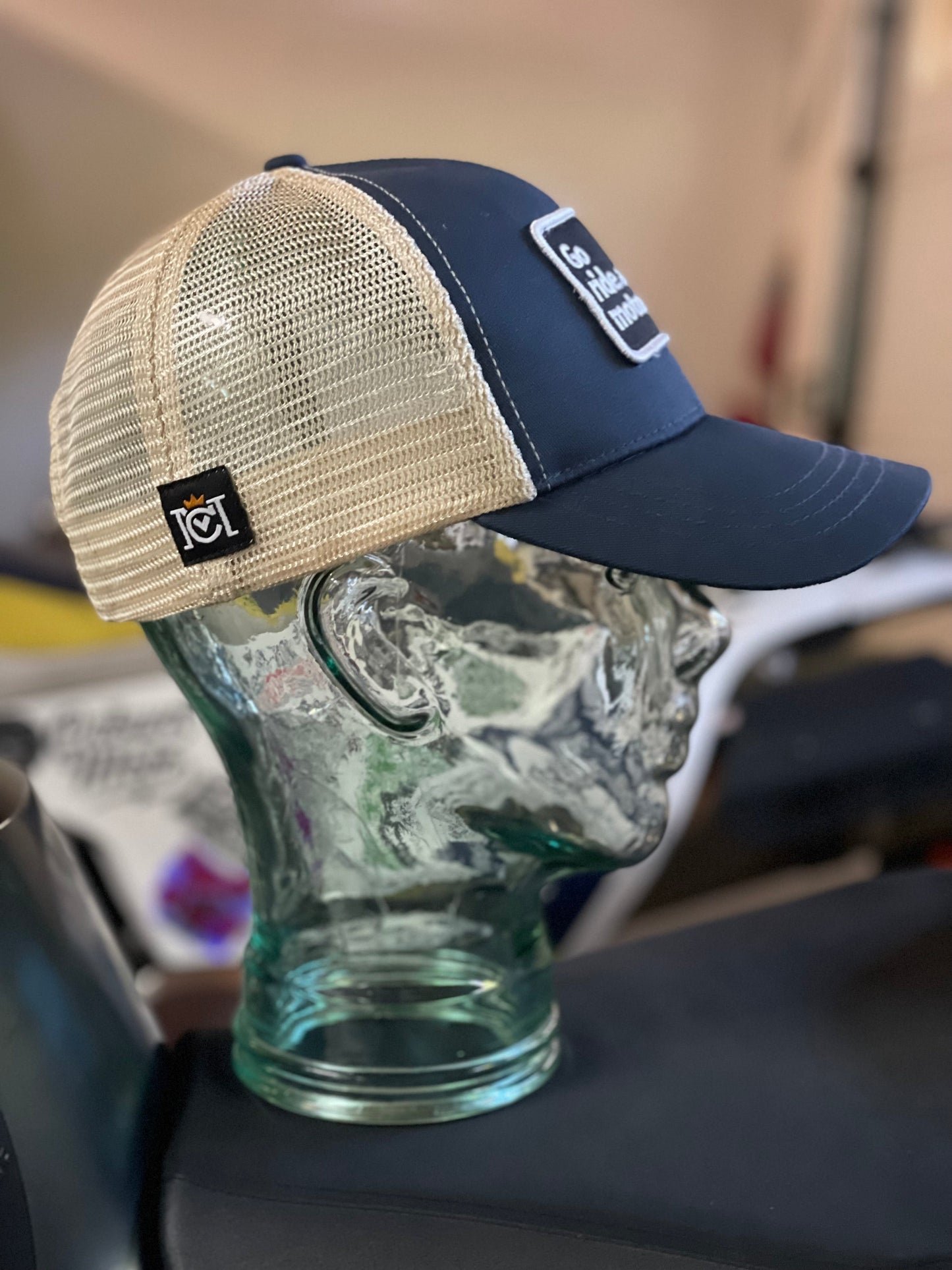 "Go ride a motorcycle" Organic Recycled Trucker Hat