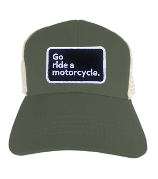 "Go ride a motorcycle" Organic Recycled Trucker Hat