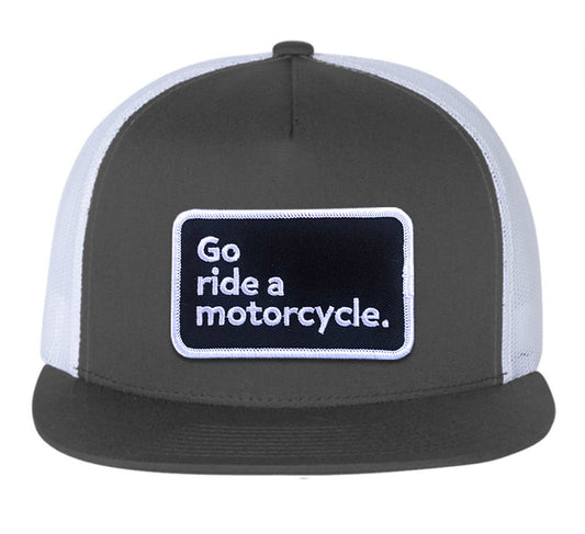 'Go ride a motorcycle' White Mesh Trucker Hat