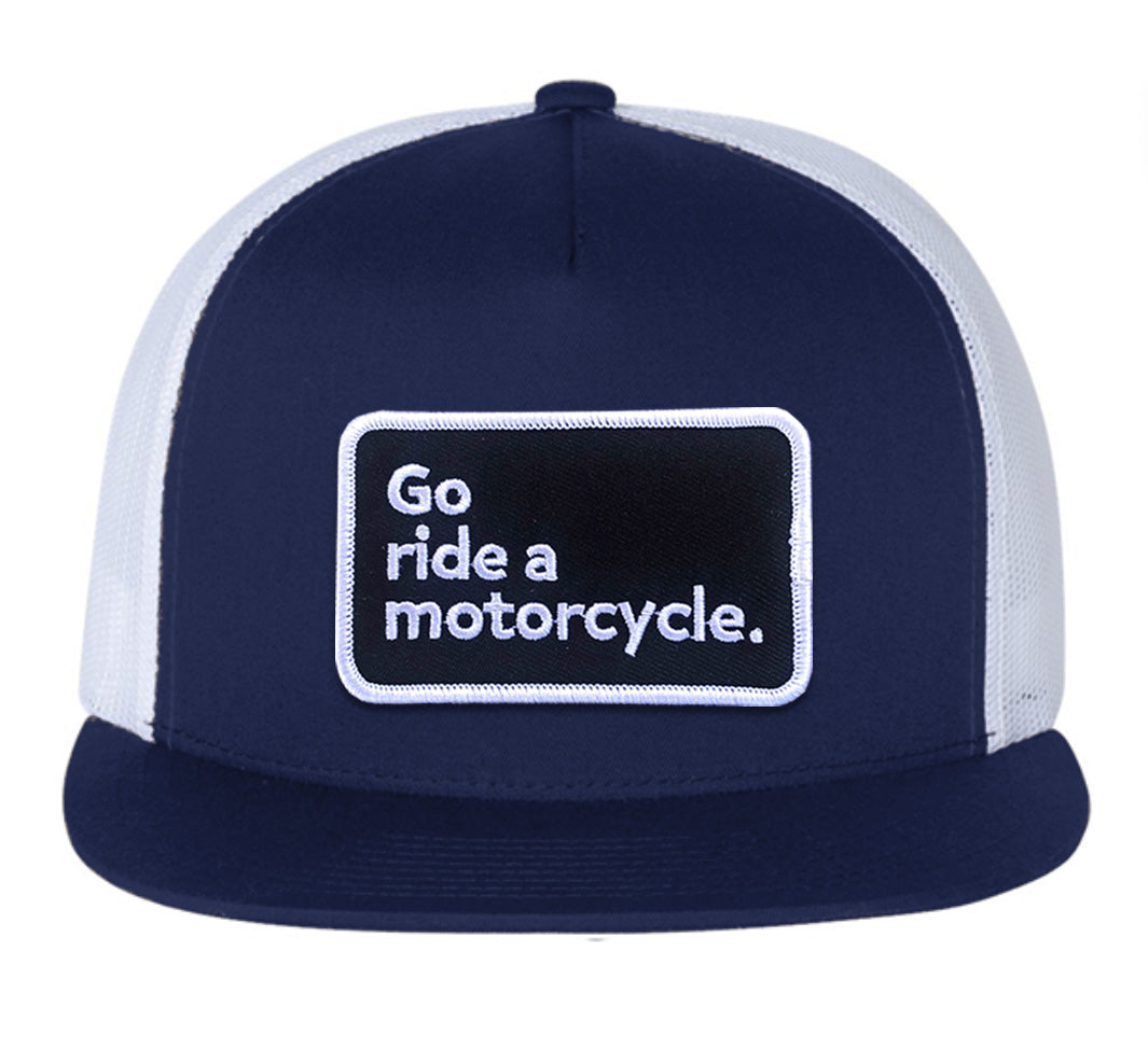 'Go ride a motorcycle' White Mesh Trucker Hat